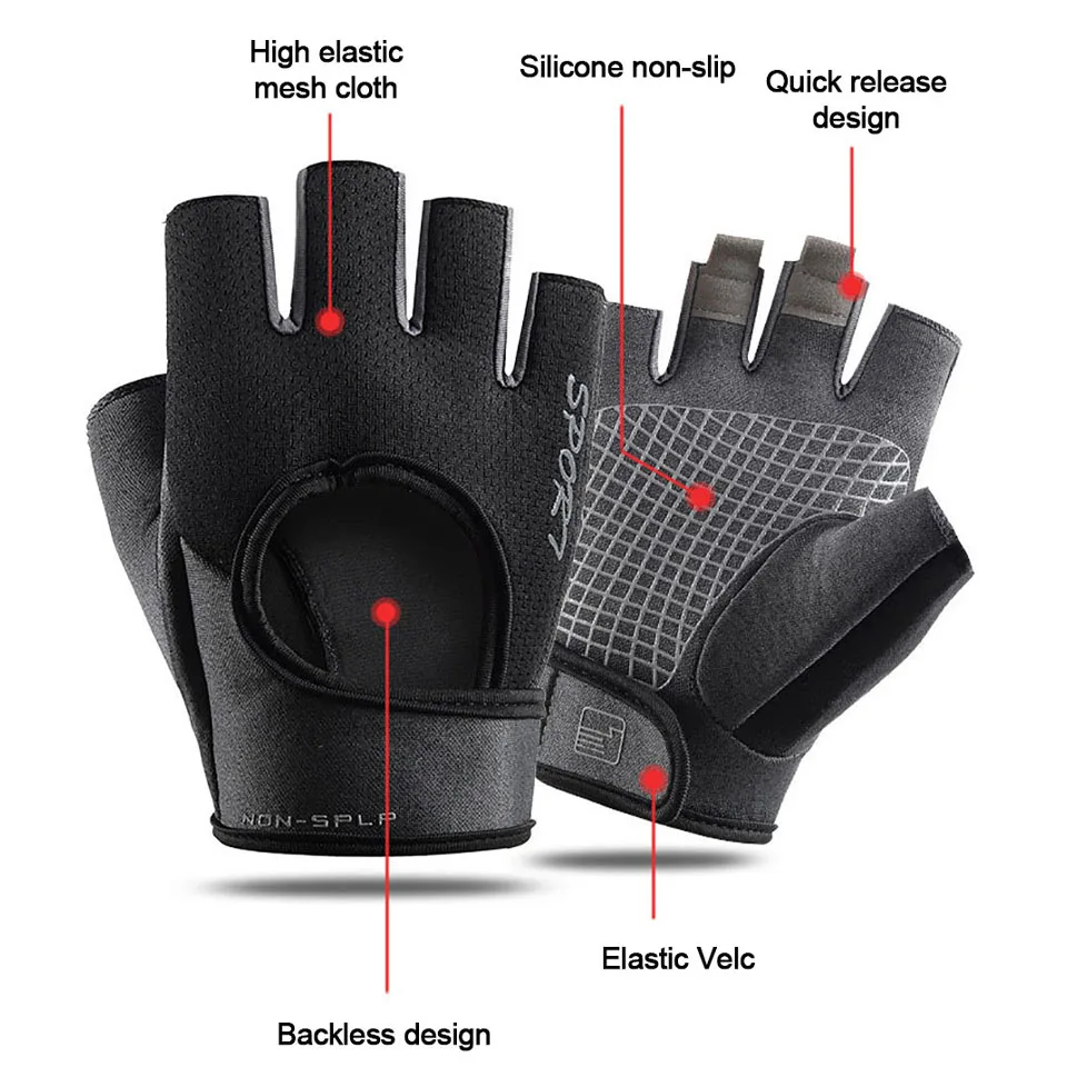 1Pair Weightlifting Gloves Half-finger Non-slip Palm Fitness Training Horizontal Bar Gloves Wear-resistant Dumbbell Equipment