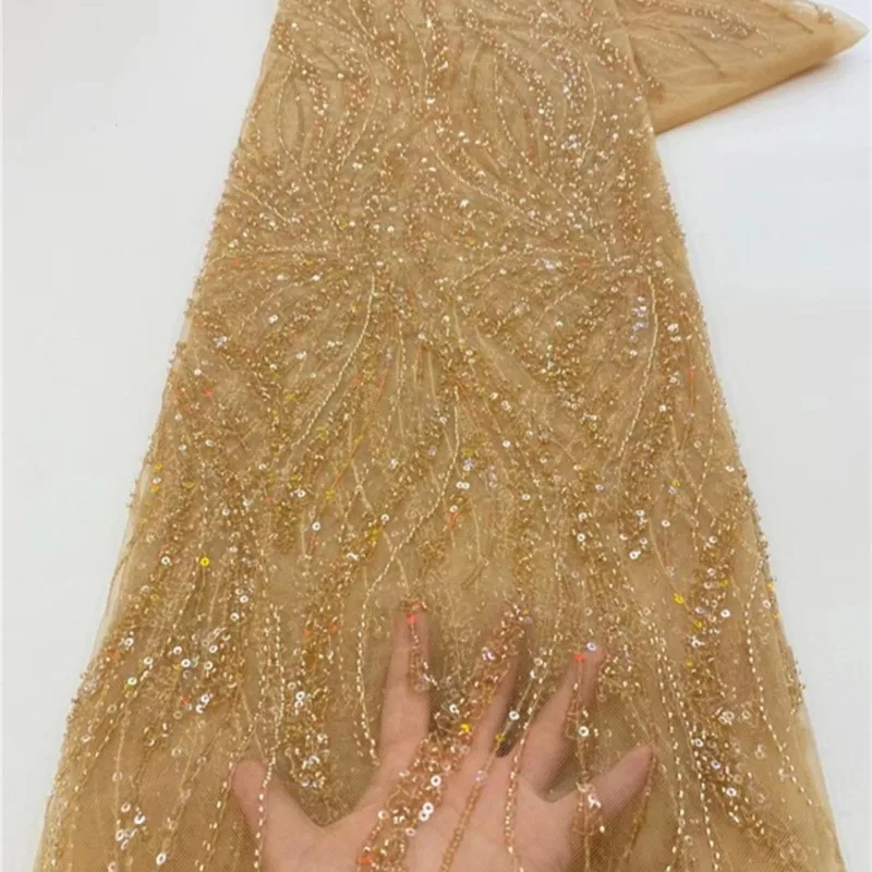 

Heavy Industry Polyester Mesh plus Bead Tube Sequin Embroidery Cloth Dress Embroidered Lace Fabric