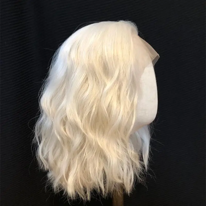 Platinum Blonde Wave Synthetic Lace Front Wig Blonde Short Bob Wig Natural Hairline Short Wigs For Women Cosplay Part Wigs