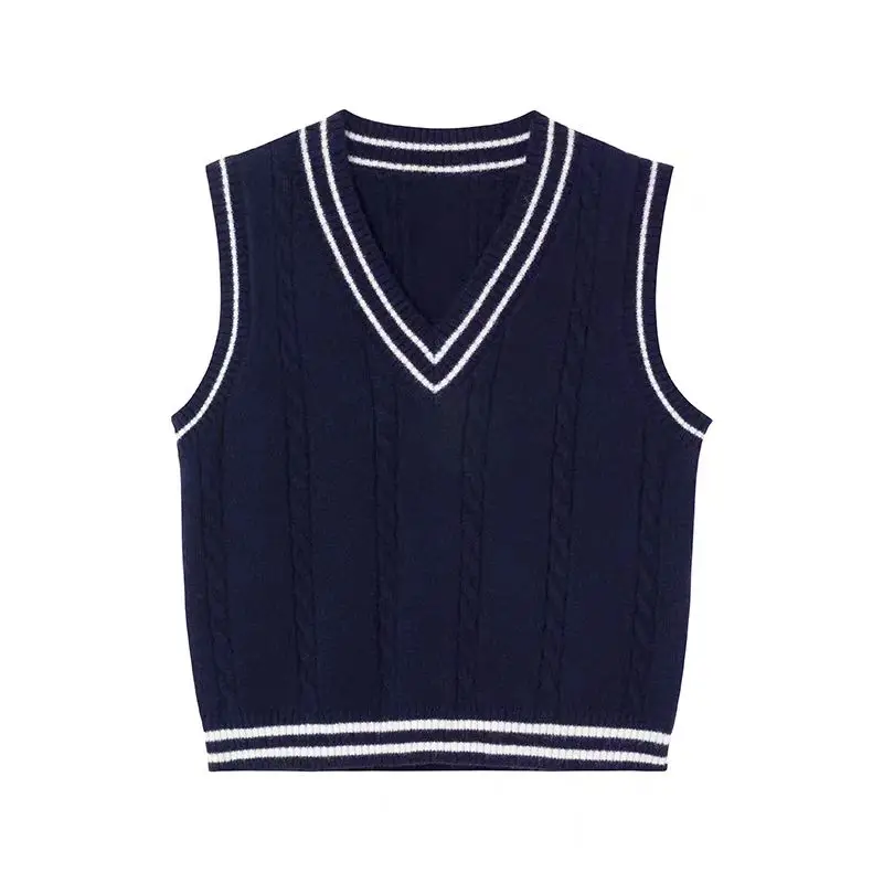 College style vest for women 2024 new autumn and winter sweater vest women\'s outerwear knitted sweater camisole folded vest vest