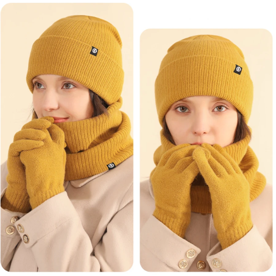 3 stks set Vrouwen mannen Winter Beanie Hoed Handschoenen Snood Sjaal Set Fleece Gevoerde Hals Sjaals Winter Cap Snood Handschoenen Set voor Mannen
