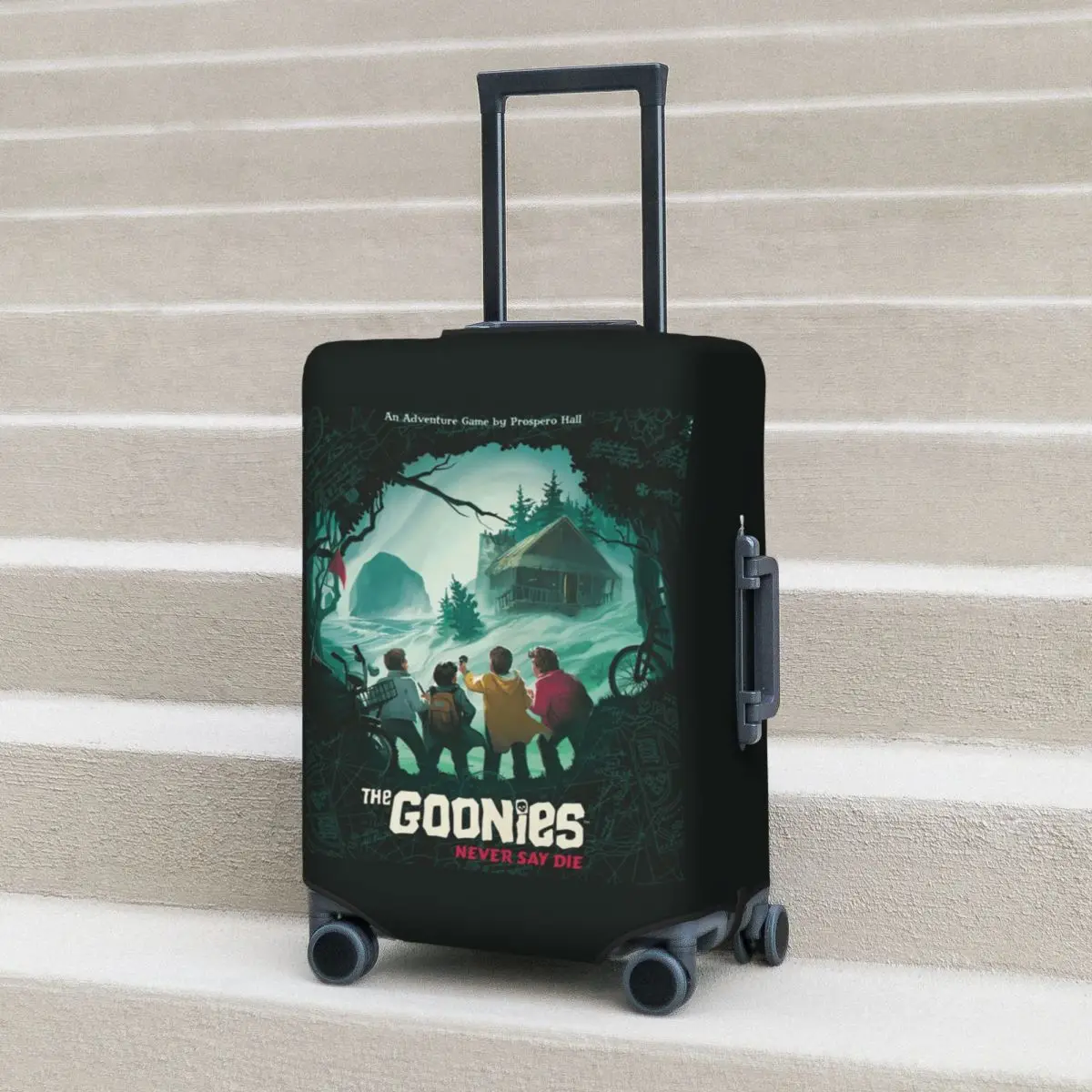 

Goonies Never Say Die! Distressed Design Suitcase Cover Protection Elastic Trip Luggage Protector Covers for 18-32 Inch