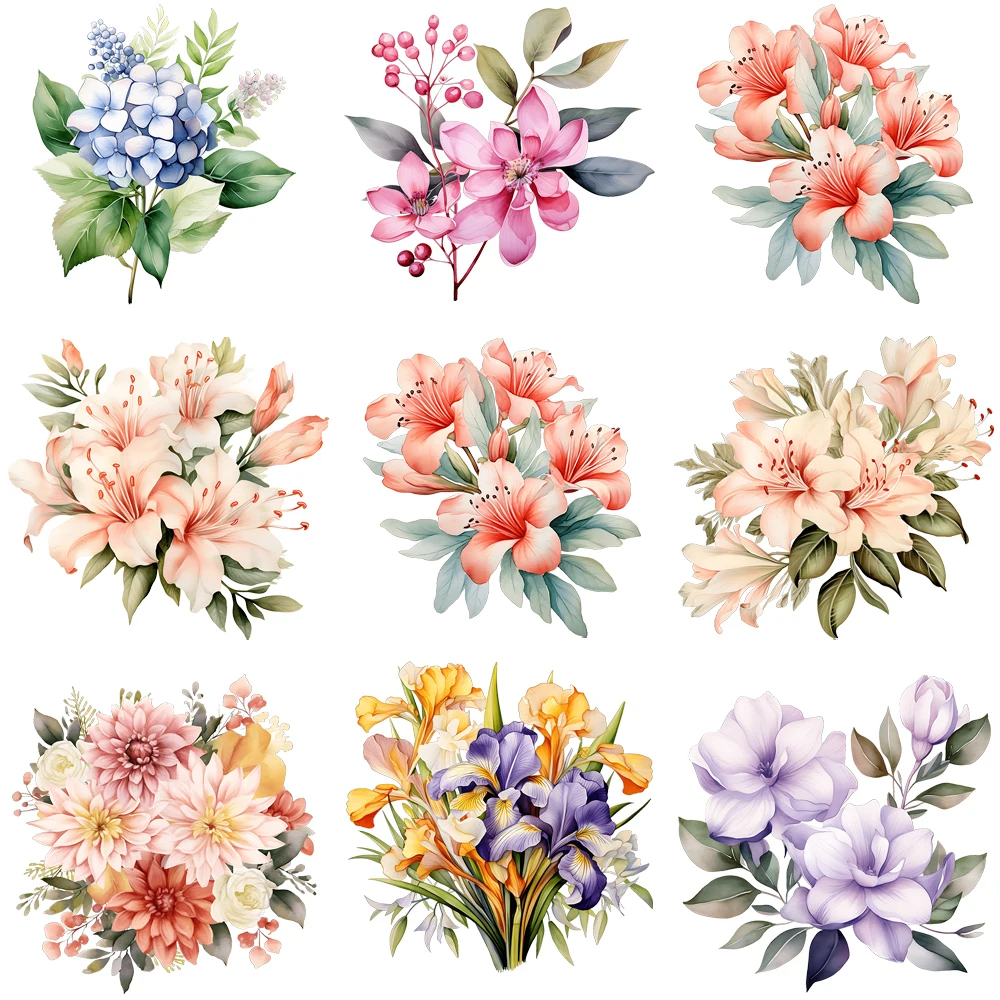 15cm crianças lírio hortênsia flor spray ferro em adesivo de transferência de calor dtf ferro em remendos de transferência para crianças roupas decalque
