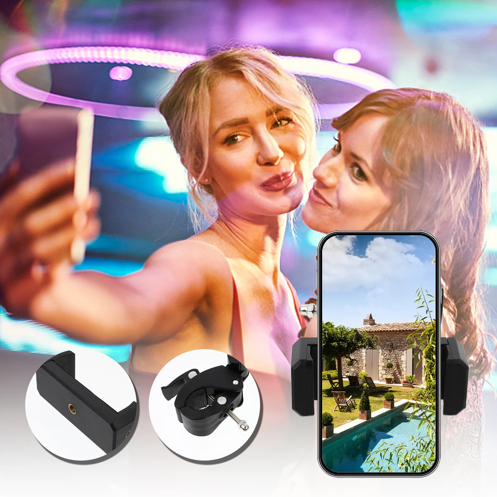 

2Pcs MultiAngle Smartphone Clamp Mount Dslr Camera Bracket Bike Handlebar Phone Clip Accessories For Live Streaming