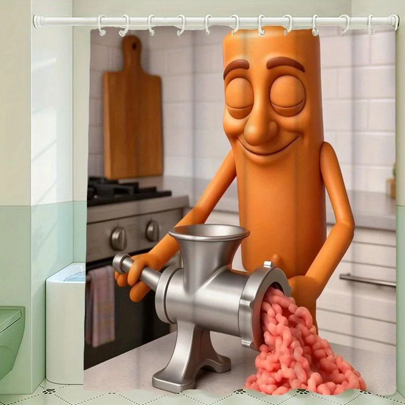Funny Sausage Character Shower Curtain - Cute Meat Grinder Print, Novelty Food Theme, Waterproof Bathroom Decor, Multiple Sizes