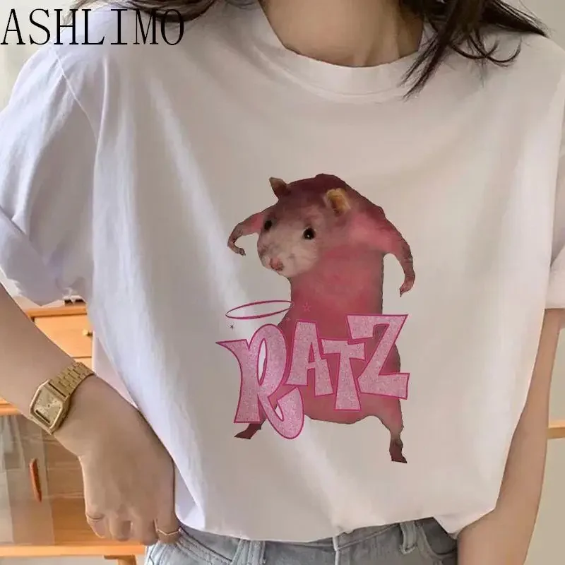 Woman Kawaii Ratz Mouse Tree Print Harajuku Summer Tshirts Casual Round Neck Short Slee Top Tee Shirt Women T-shirt Drop Ship