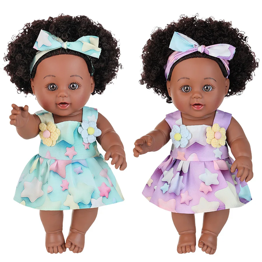 12inch Realistic Black Baby Doll with Clothes 30cm American African Black Dolls Full Vinyl Body Curly Hair Doll Girls Toys Gifts