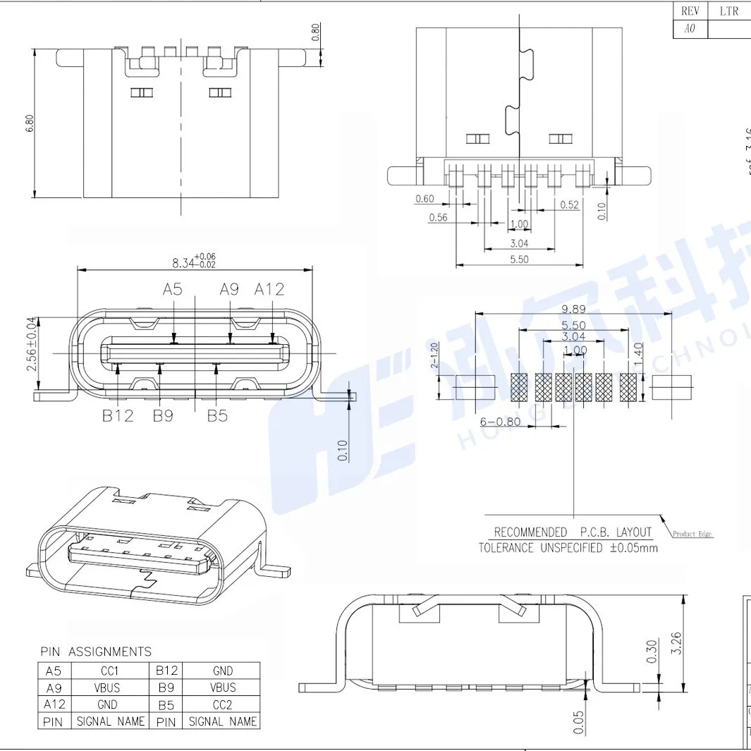 For TYPE-C female6P on-board type SMT rear two feet patch 6PIN fixed, length 6.5/6 female head USB