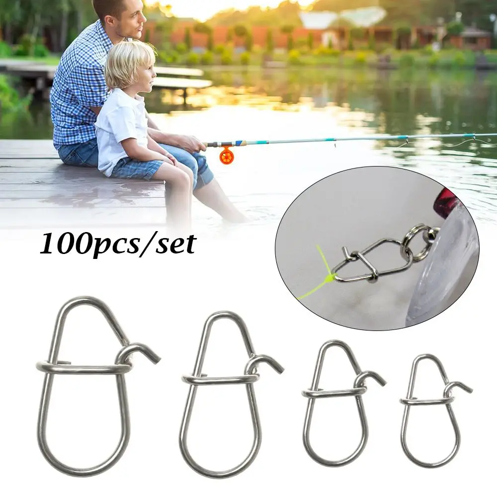 100pcs/lot New Portable Stainless Steel Fast lock Line tackle Fishing Hanging Snap Connector Barrel Swivel Oval Split Rings