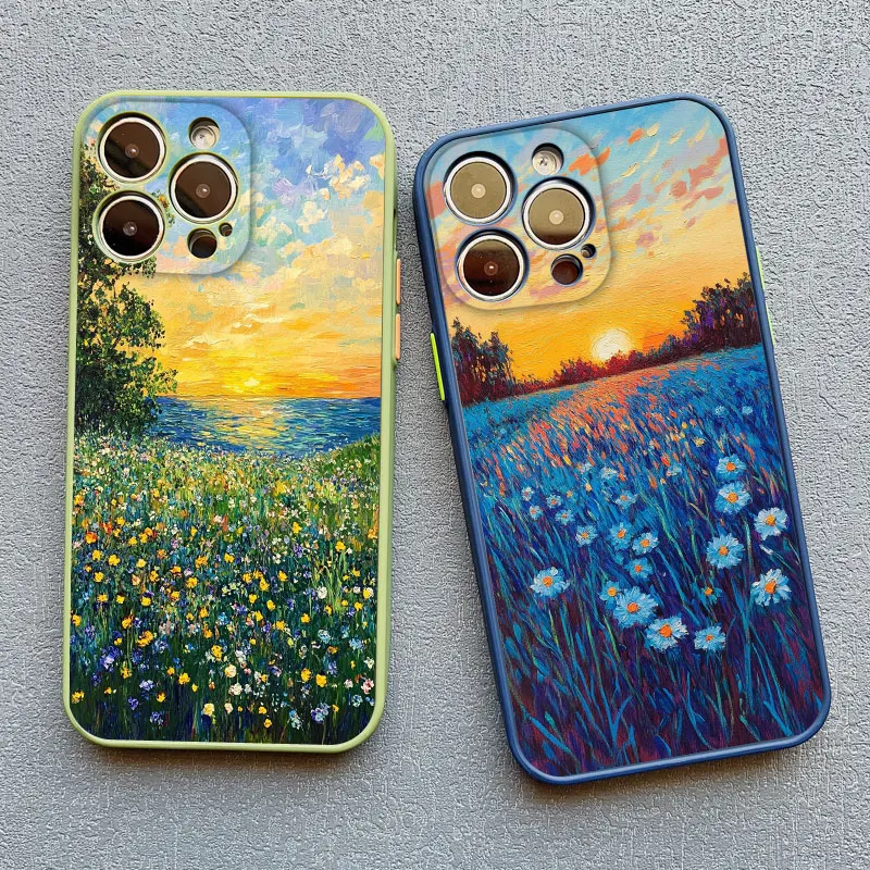 Ästhetische Schönheit Sonnenuntergang Blumenfeld Handyhülle für iPhone 17 Pro Max 16 13 12 Mini 11 Pro Max 14 15 Plus Pro Max XS X XR Hüllen – Detail 9