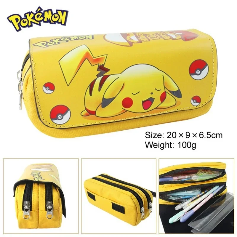 Tomy Kawaii Cute Cartoon  Pikachu Squirtle Charmander PU Zipper Pencil Case Student Double Layer Stationery Bag Storage Bag