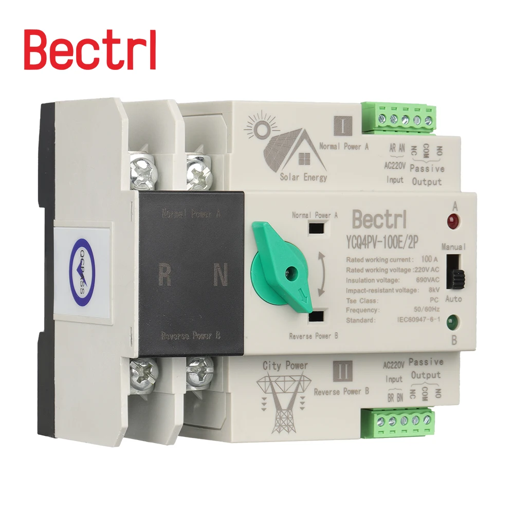 Imagem -06 - Dual Power Seletor de Transferência Automática Switches Ininterrupto Solar Fotovoltaica 2p Din Rail Ats pv Inversor 63a 100a