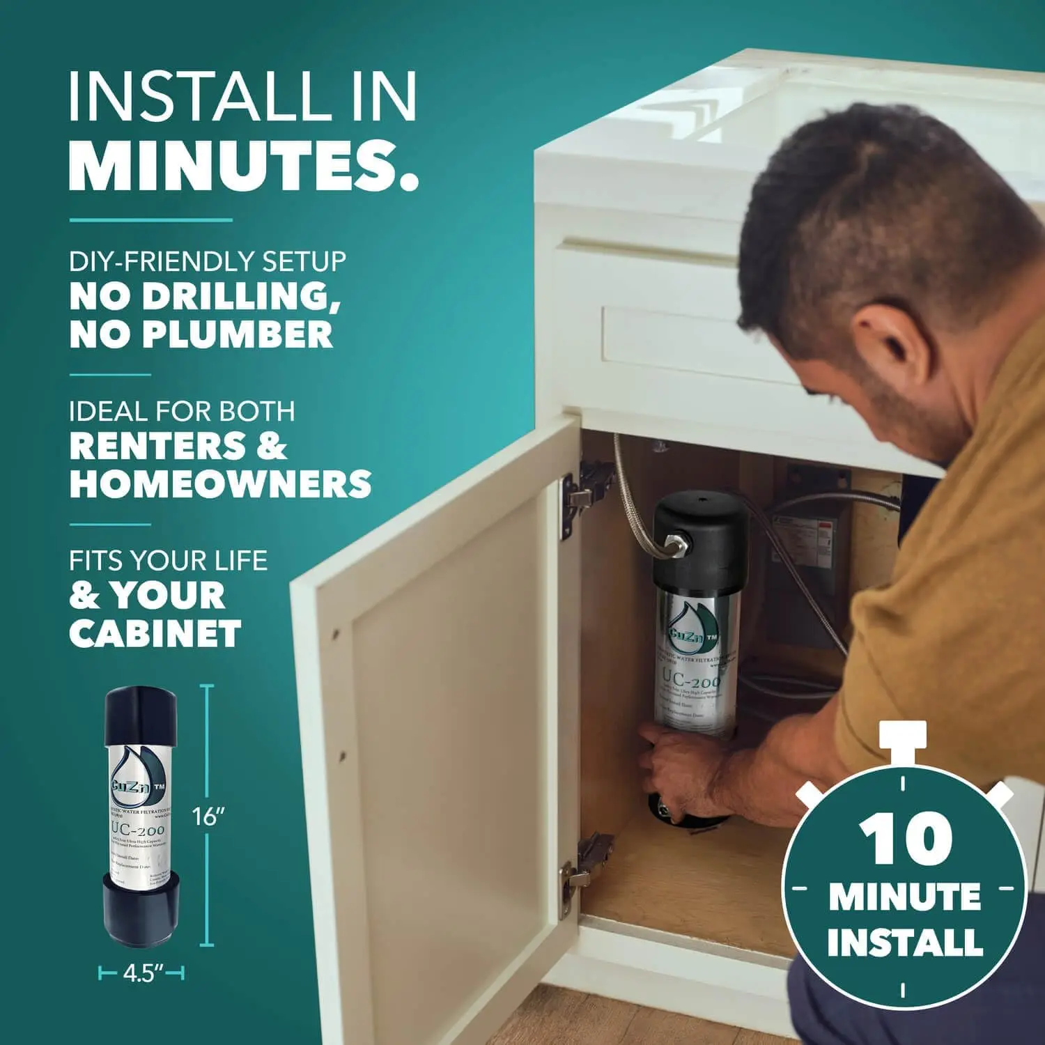 Filtro de água para pia de 5 anos, reduz PFAS, chumbo, cloro, melhora o sabor com desempenho certificado NSF/ANSI