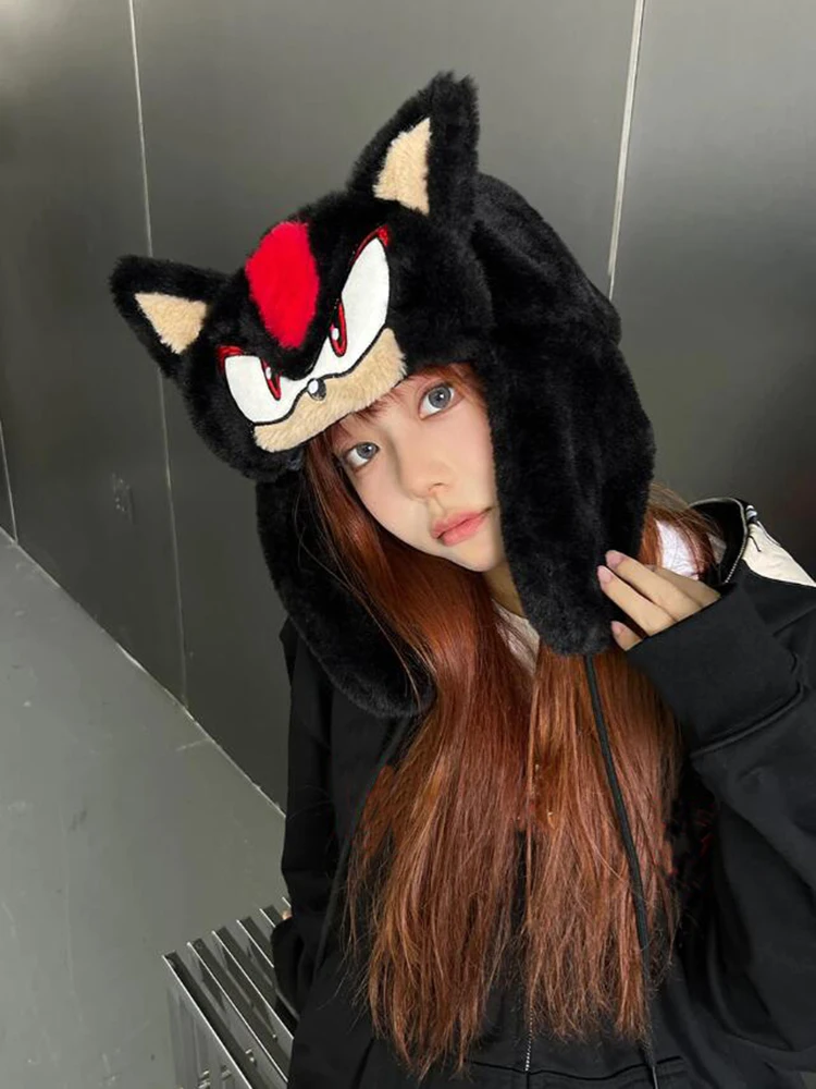 Y2K Fashion Ushanka Hat Black Cartoon Hot Sale men's Winter