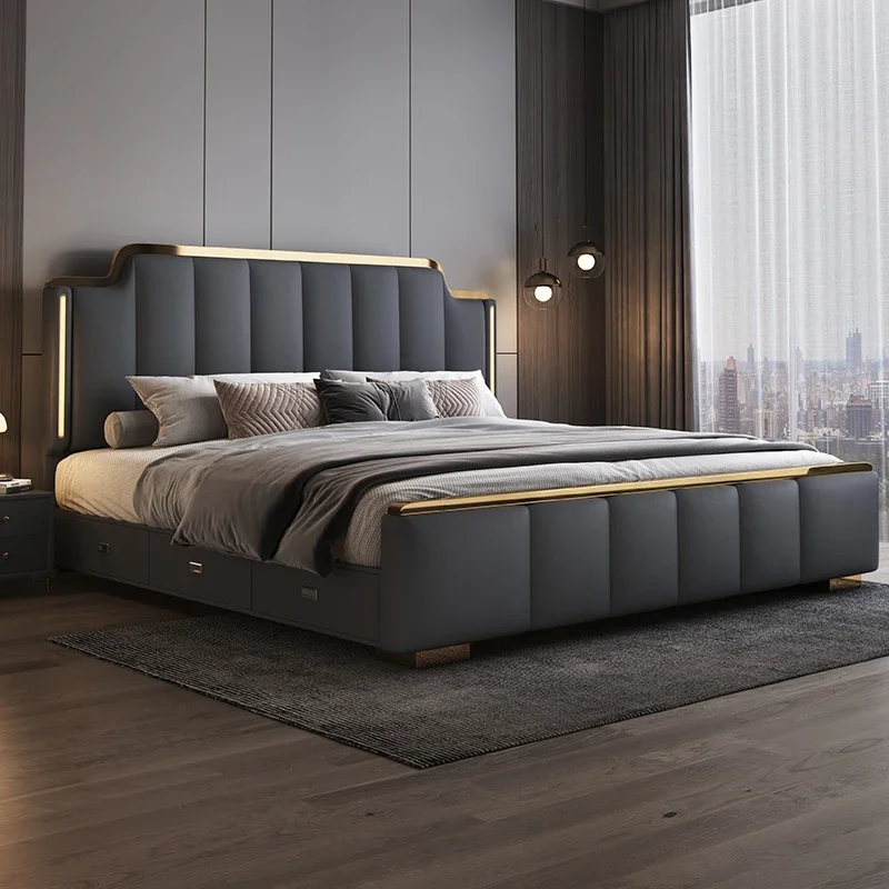 Nordic Royal Queen Double Bed Wood High End Headboard Twin Double Bed Modern Boys Letti Matrimoniali Furniture For Bedroom