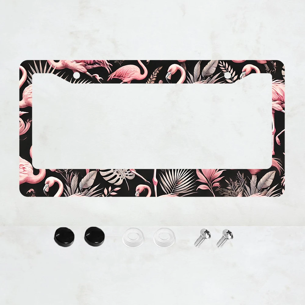 

1PC Pink Flamingo License Plate Frame Beautiful Flamingos Animal License Plate Colroful Aluminum Auto Parts Funny License Plate