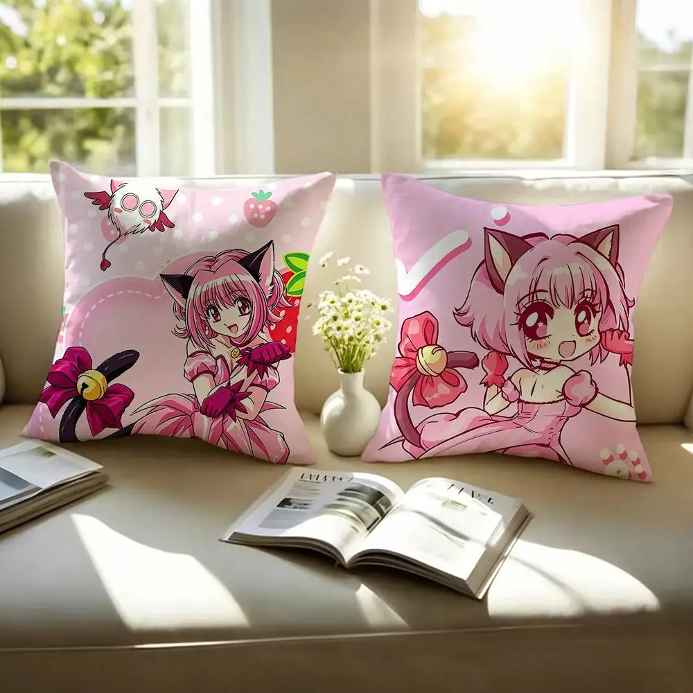 Hot Anime T-Tokyo Mew Mew Pillow Case Square Double-Sided Sofa Cushion Cover Bedroom Bedside Pillow