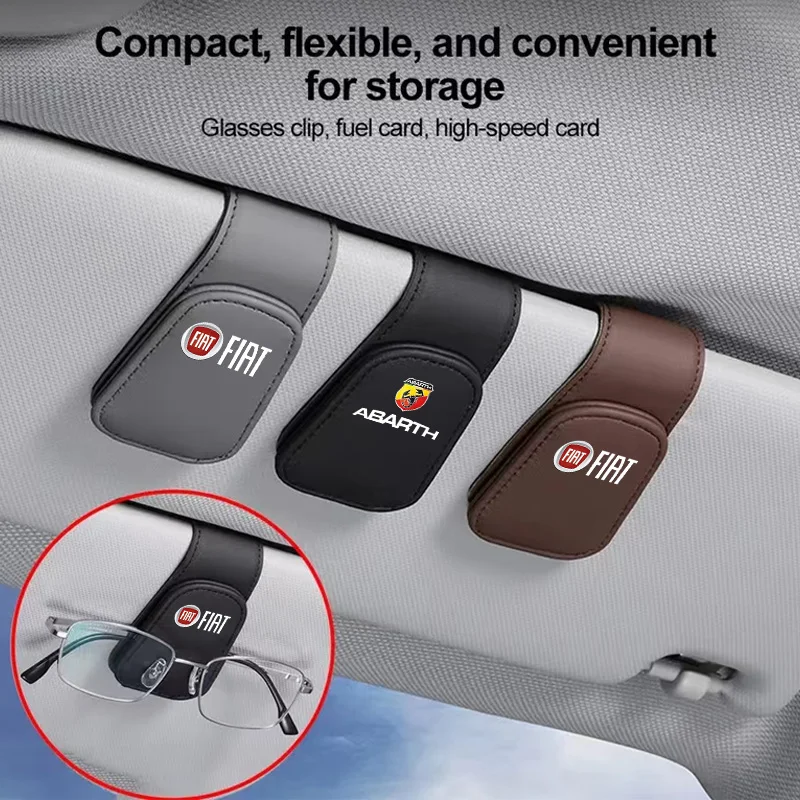 Clip de cuero para gafas, parasol para coche, abrazadera para tarjeta de billete, sujetador para FIAT Punto Abarth Tipo Stilo Palio Bravo Doblo Panda Ducato