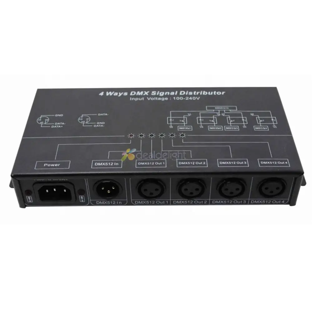 DMX512 Amplifier Splitter DMX Signal Repeater 1CH DMX121 4CH 4 Output Ports DMX124 DMX signal distributor; AC100V-240V Input