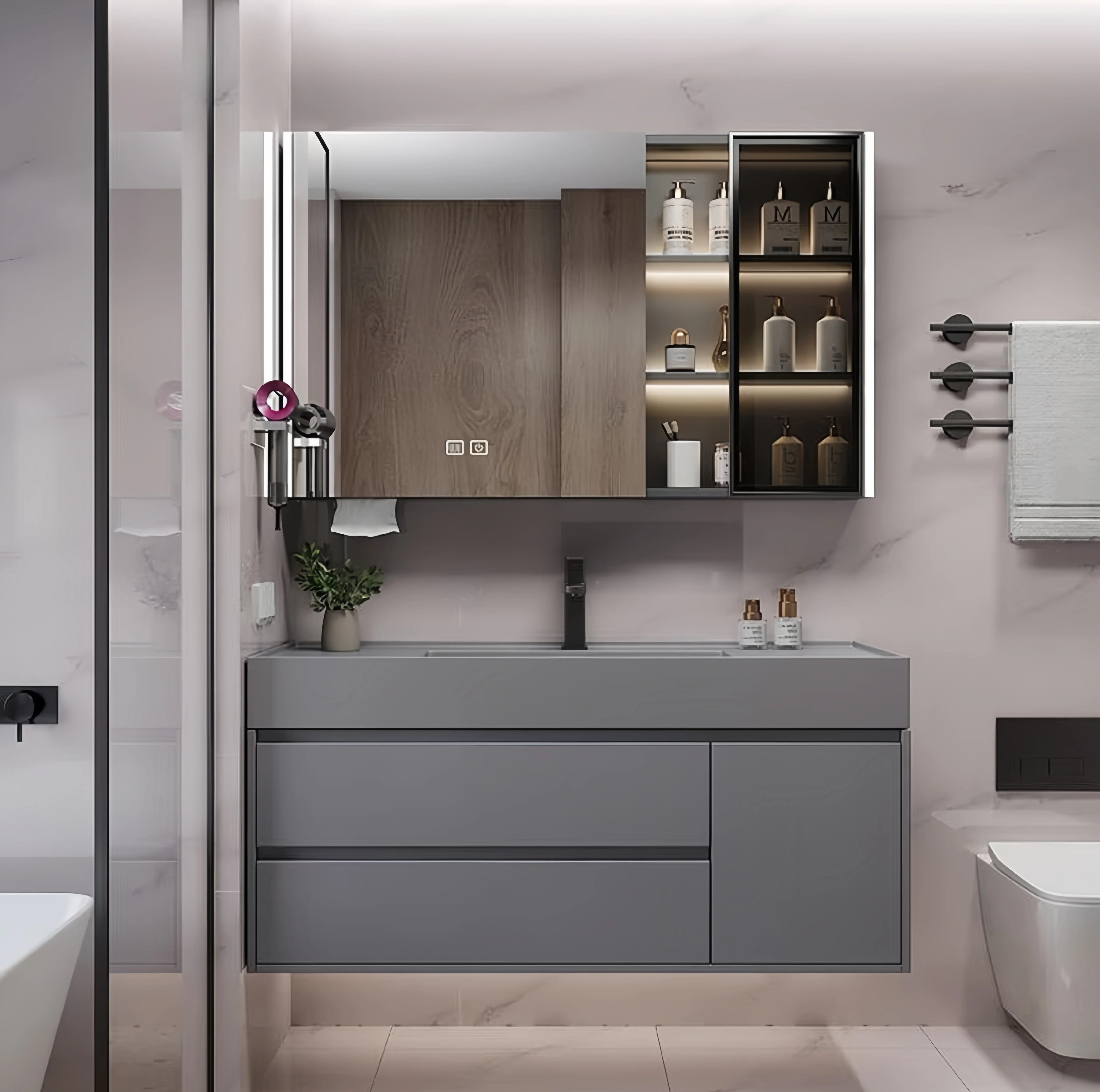 

Modern Farmhouse Bathroom Cabinet Eco-Friendly Plywood Durable Smart Mirror Included for Bedroom Home Barpromote sales