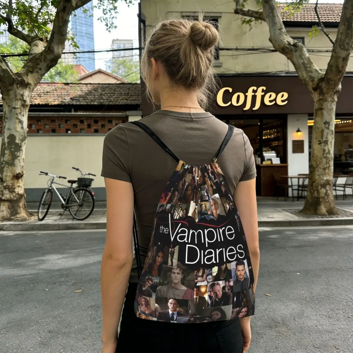 The Vampire Diaries Damon Salvatore Backpacks Multi-function Drawstring Bags Storage Bag Book Bags for Man Woman School