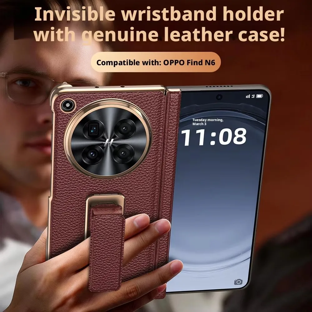 Phone case For Oppo Find N6 Genuine Leather Auto-Retracting 