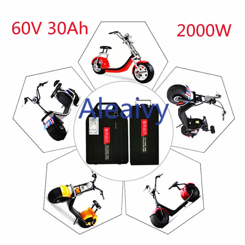 NEW 60V 30Ah Li-Ion Battery Waterproof Rechargeable for 1500w 2000W Citycoco X7 X8 X9 Trolling Motor Lithium Battery + 3ACharger