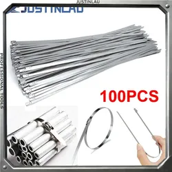 100Pcs 304#Stainless Steel Cable Ties 4.6mm Heavy Duty Self-Locking Cable Zip Tie Multi-Purpose Metal Exhaust Wrap Locking Ties