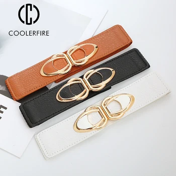 แฟชั่นผู้หญิงเข็มขัด PU หนังกว้างเข็มขัดผู้หญิงยืดหนาเข็มขัดเอวสําหรับกระโปรง plus ขนาด TL001