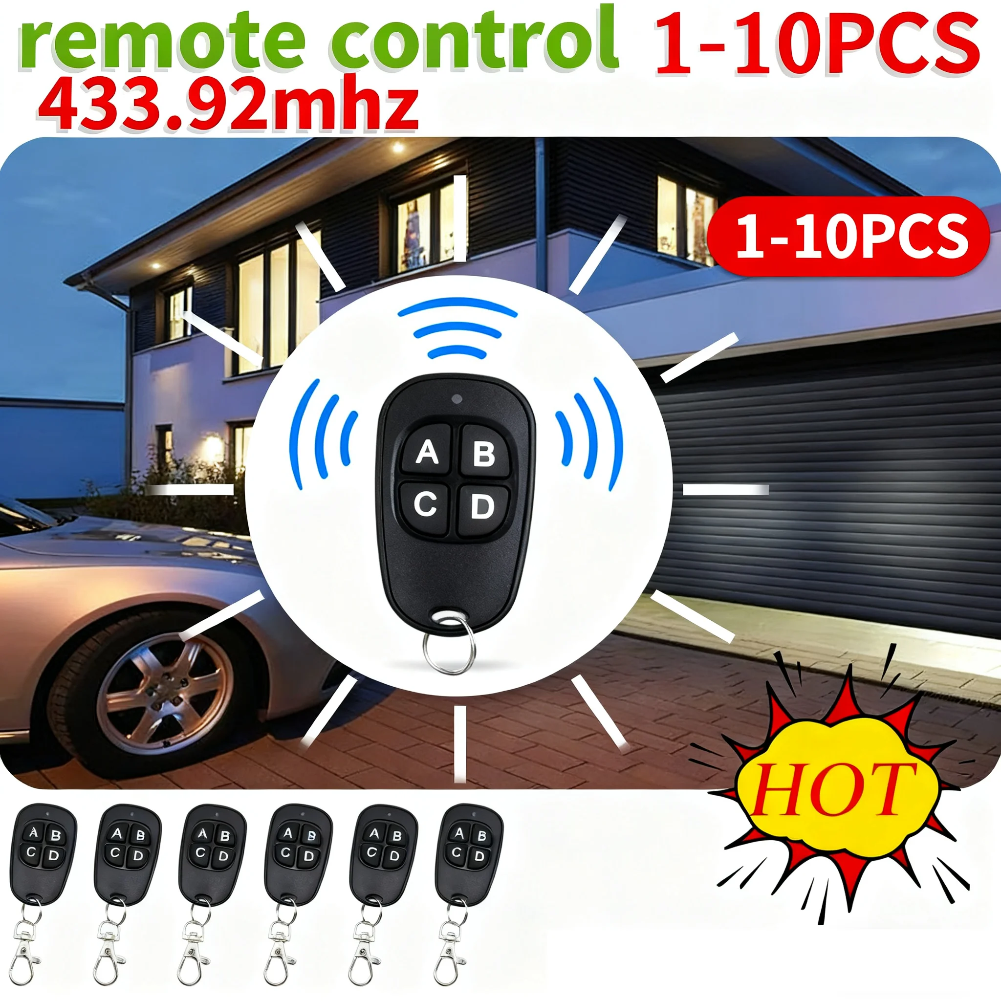 20/5pcs 433MHz Remote Control Universal Garage Remote 4 Buttons Duplicator Controller Replacement Wireless Car Keys for Garage