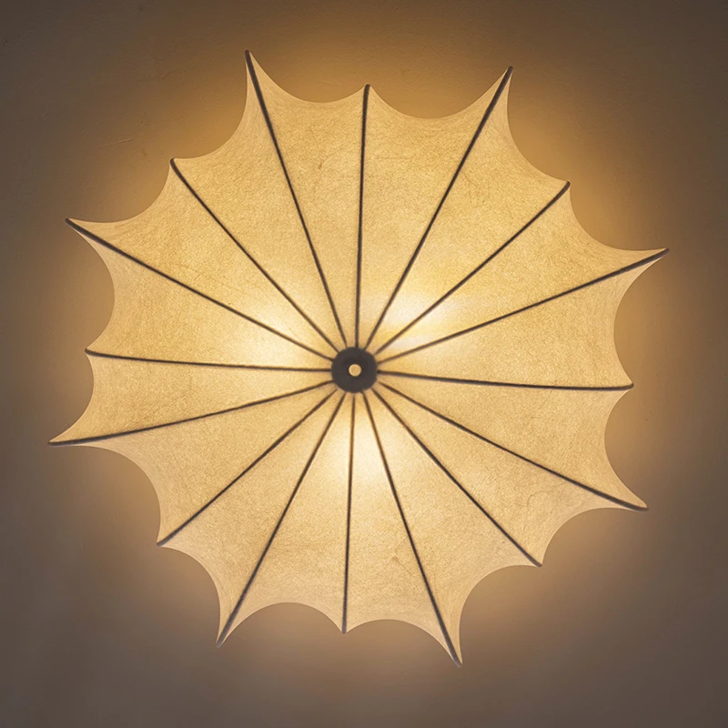 Modern Japanese Wabi Sabi Silk Ceiling Light Round Living Room Bar Home Decor Lighting Bedroom Glossy Lamp Changeable