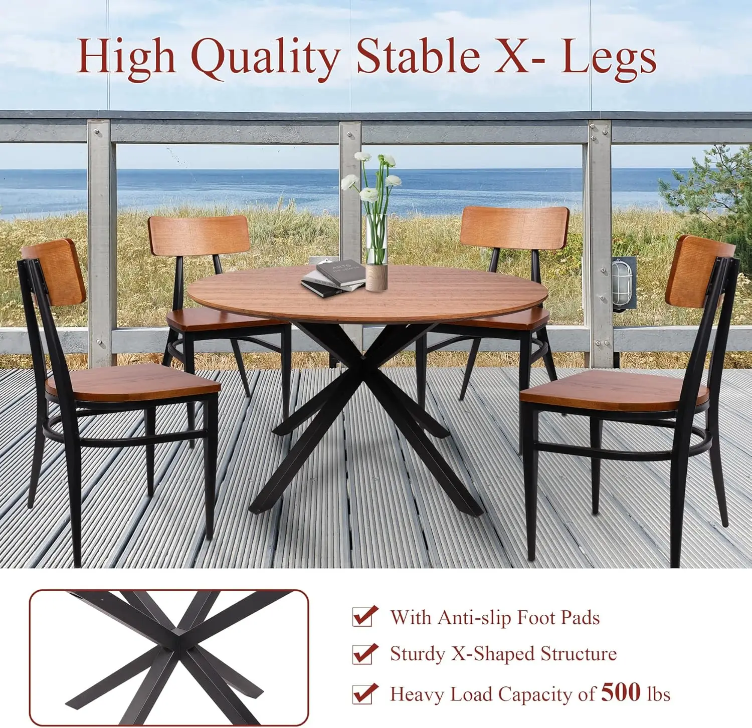 Dining Table for 6 Pedestal Wood Kitchen Table Dining Room Table Counter Modern Cross Metal Led for Cafe Restaurant Wine Bar