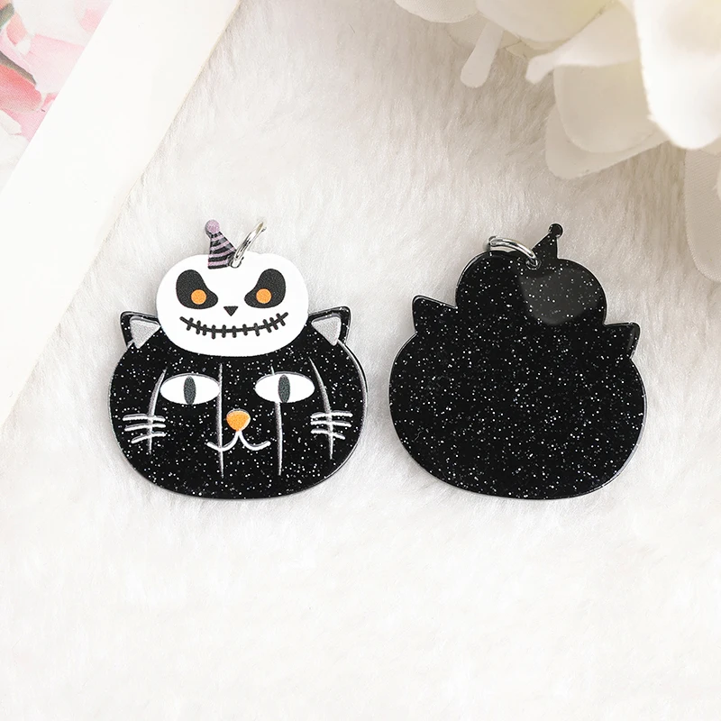 10pcs Halloween  Charms Acrylic Skull Pumpkin Cat Pendant For Necklace Keychain Diy Making Accessories