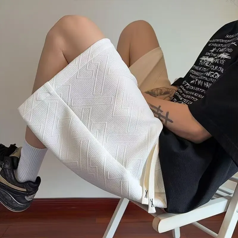 

2026 Summer Simple Solid Color Knit Drawstring Sportswear Shorts Men's and Women's Trendy Streetwear Loose Wide-Leg Five-Footed