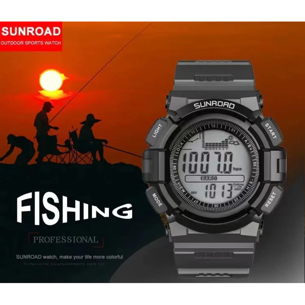 SUNROAD Watches for Men Outdoor Fishing Watch Fishing Point Records 3ATM Waterproof Barometer Altimeter Mens Watch Reloj Hombre