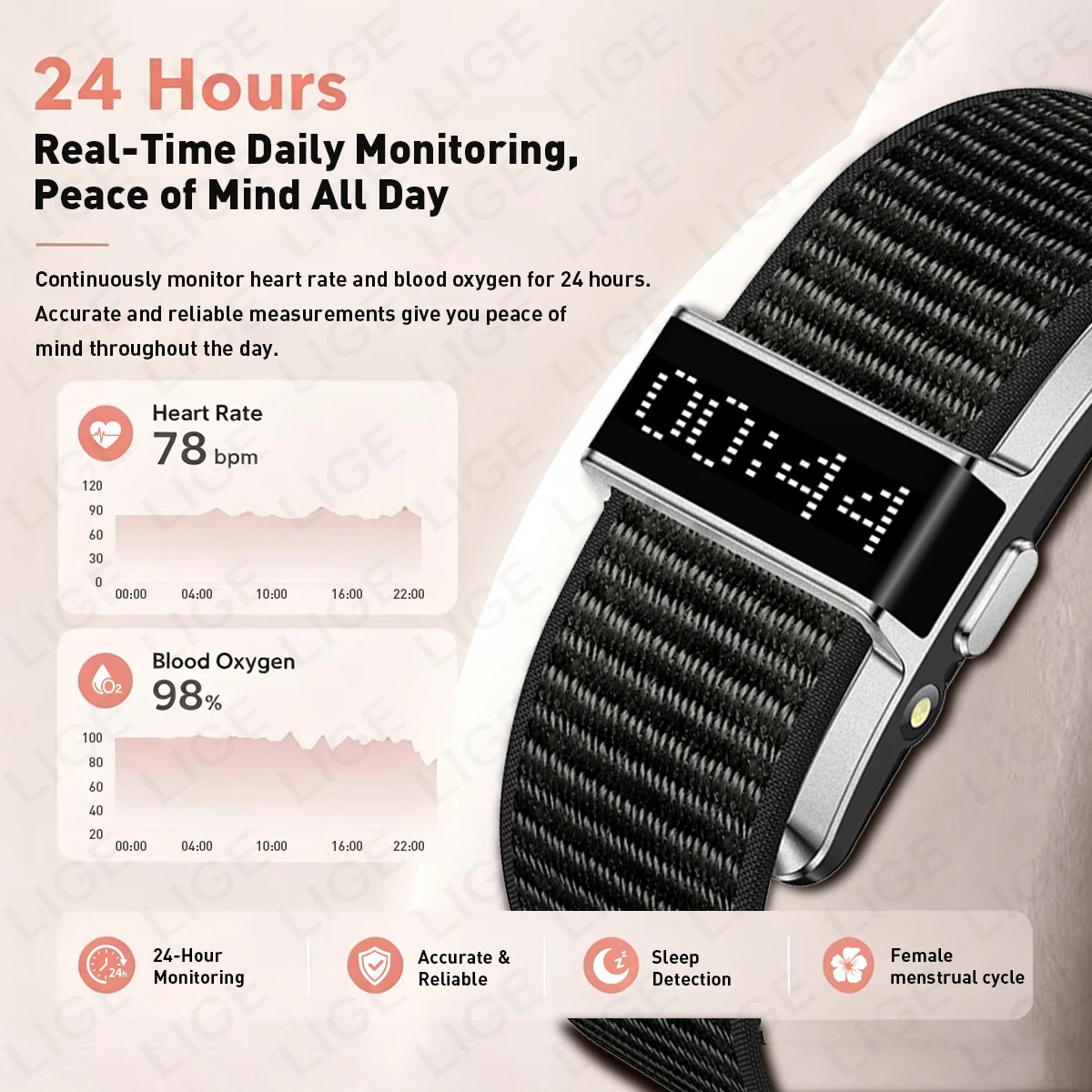 LIGE Smart Bracelet Men Women Fitness Tracker Blood Oxygen 24/7 Heart Rate Deep & Shallow Sleep Tracking Smartwatch Pedometer