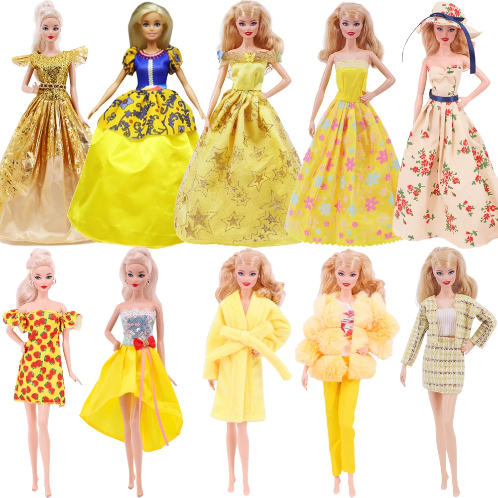 Doll Yellow Series Clothes For Barbies&BJD Princess Dress Outfit Plush Overcoat Banquet Party Dress Casual Clothing Girl Gifts