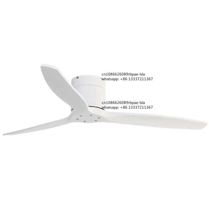 Modern Flush Mount Wooden Blade DC Ceiling Fan Light 20cm Total Height White Finish for Low Ceilings Includes Remote Control