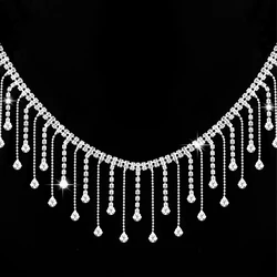 1 Yard Rhinestone Ribbon Tassel Chain Rhinestones Fringe Trim Diamond Crystal Long Tassel Trim for Clothing Accessories DIY