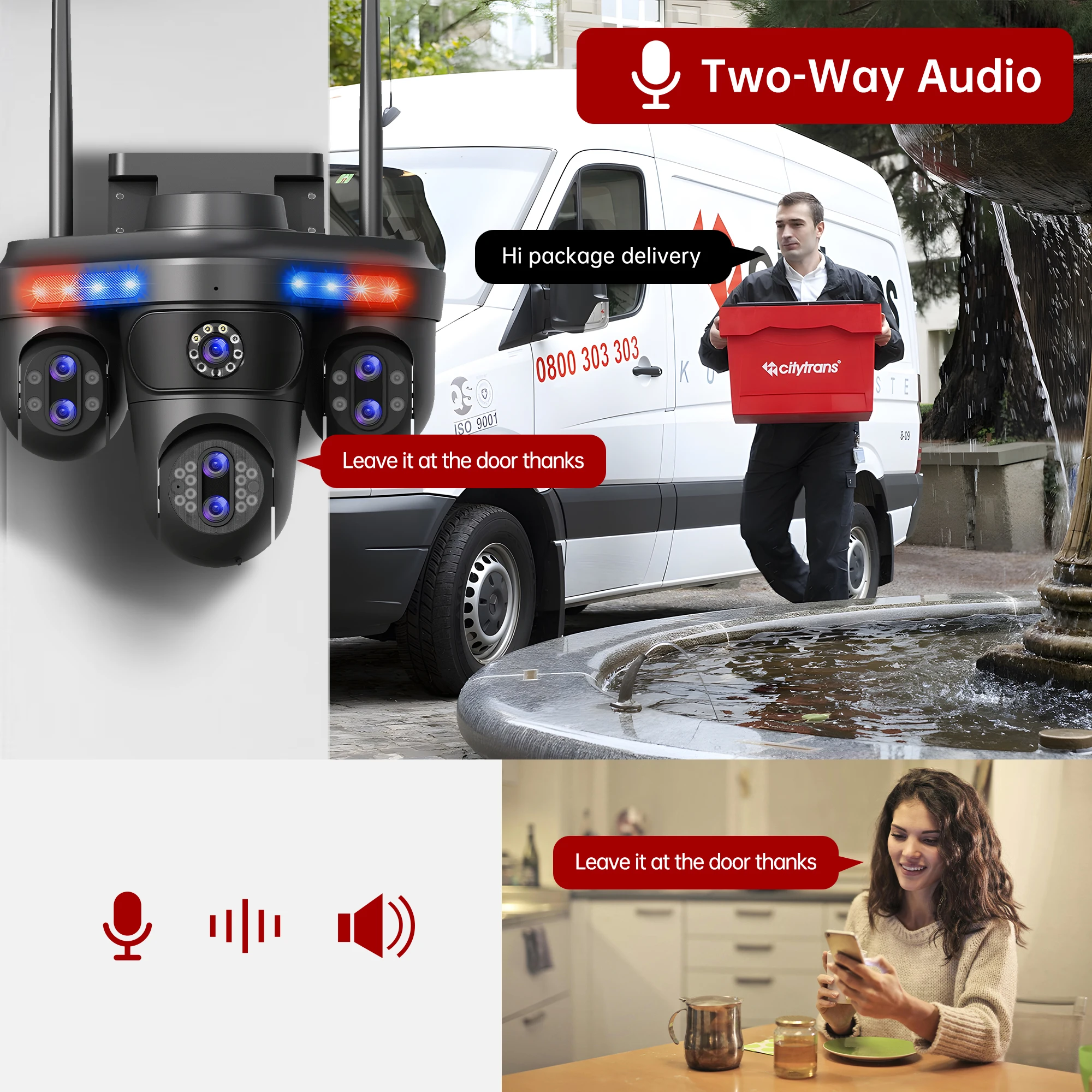 GEYUNE 35MP WiFi IP Camera 4 Screens 7 Lens 10X Zoom Outdoor Wireless PTZ Security Cam Auto Tracking CCTV Surveillance Camera