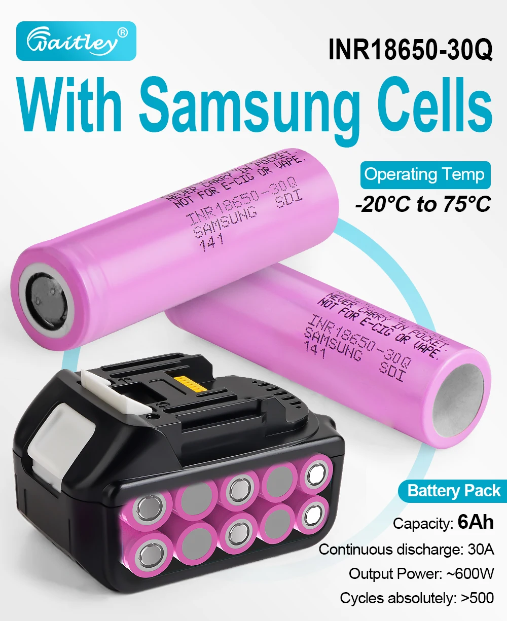 Waitley Battery Pro für Makita 18V Elektrowerkzeuge BL1860 wiederaufladbare Batterien mit Samsung-Zellen / Ersatzzubehör – Detail 6