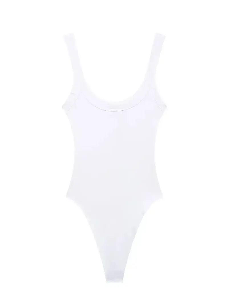 Bodysuit com nervuras XNWMNZ para mulheres, gola redonda, alças largas, botão snap inferior, bodysuit feminino versátil, moda retrô, 2024