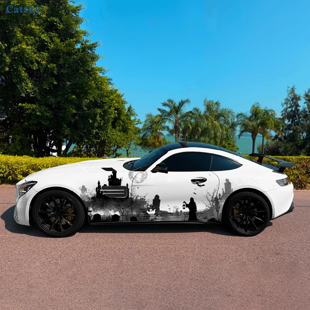

Dark Horror Graveyard Ghost Car Vinyl Wraps Decal Self-adhesive PVC Sticker Suitable for Trucks SUV Decor Auto Accessories Gift