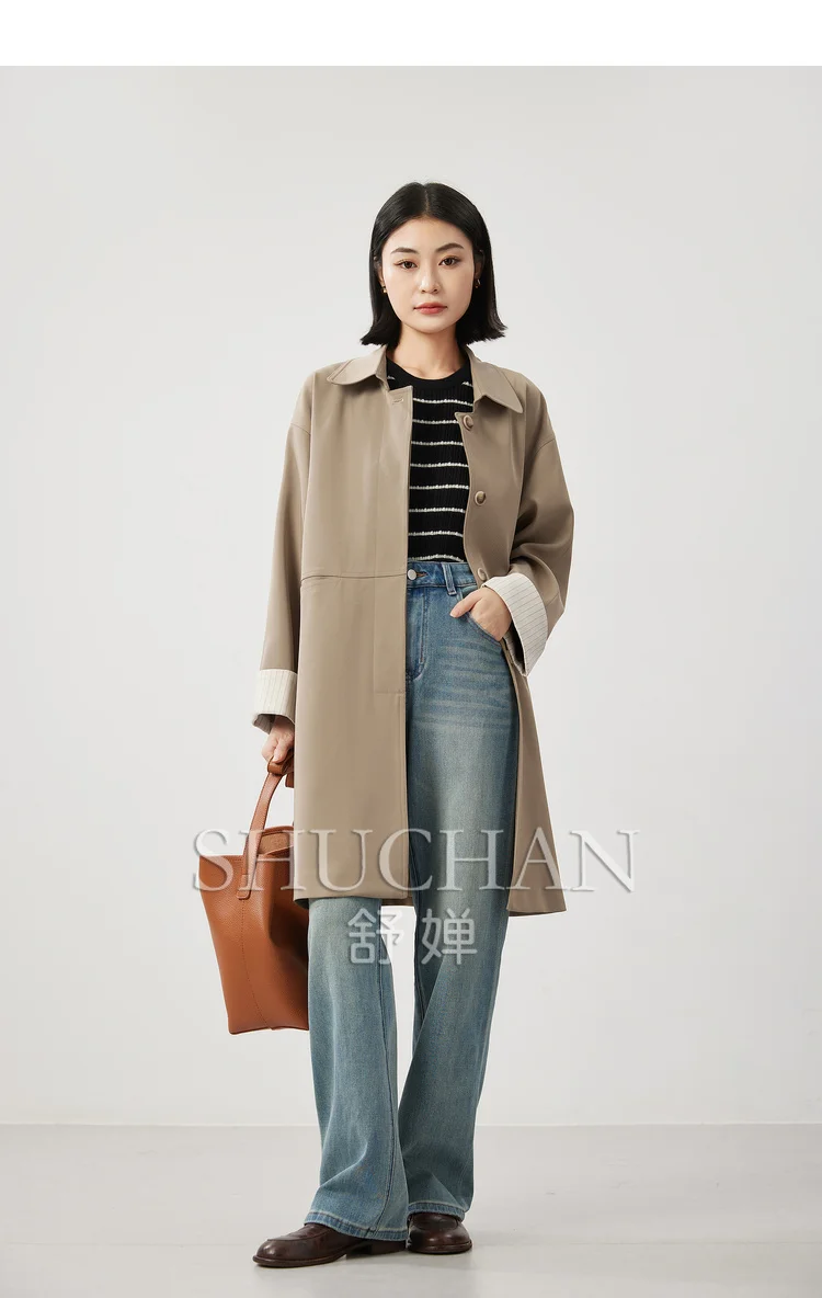 

Korean Version of Casual Medium and Long Trench Coat for Women 2024 Autumn Casaco Feminino Inverno