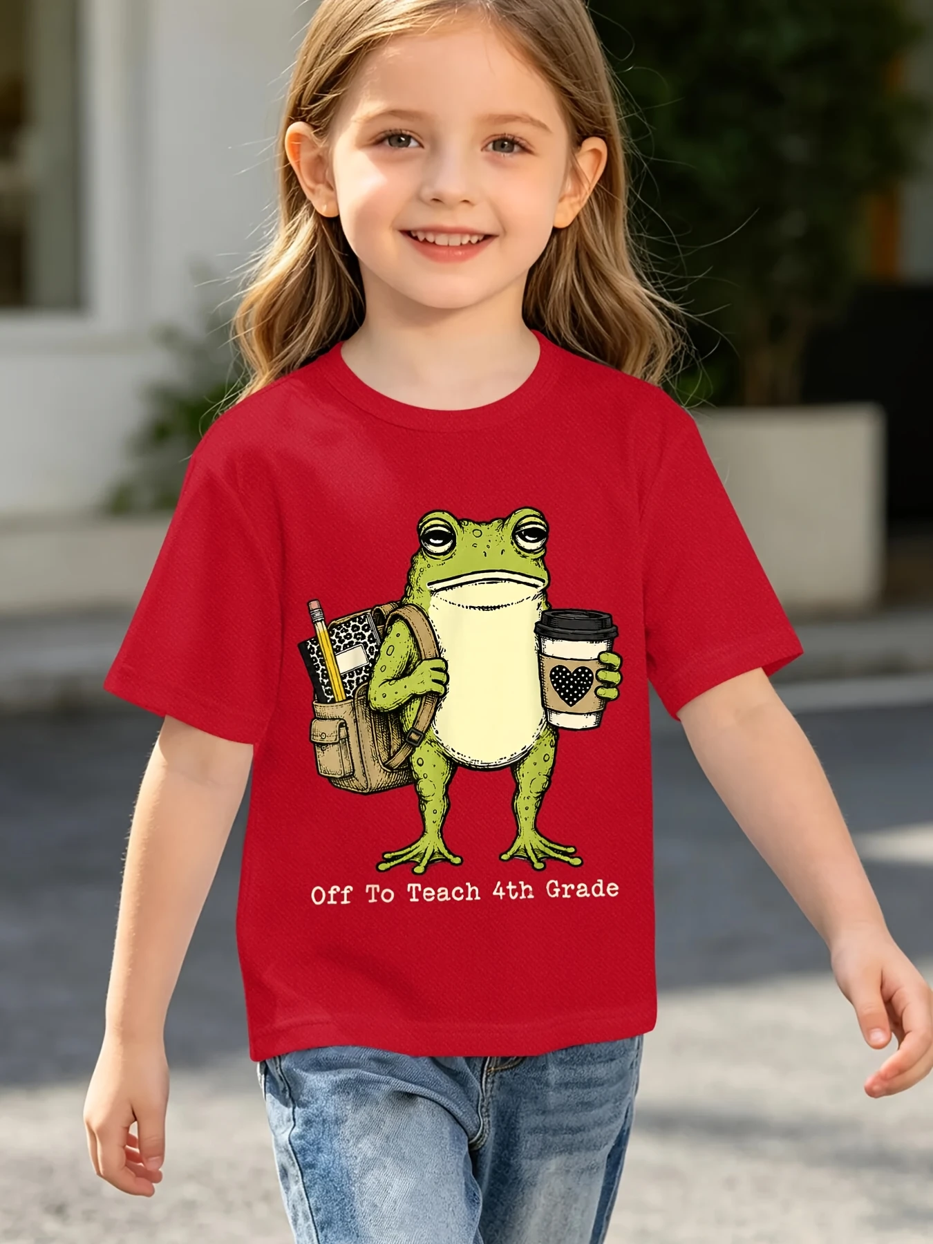 Teacher Frog Coffee Backpack Off To Teach 4th Grade Graphic Print T Shirt Family Matching Boy Girls Kids Casual Short Sleeve Top