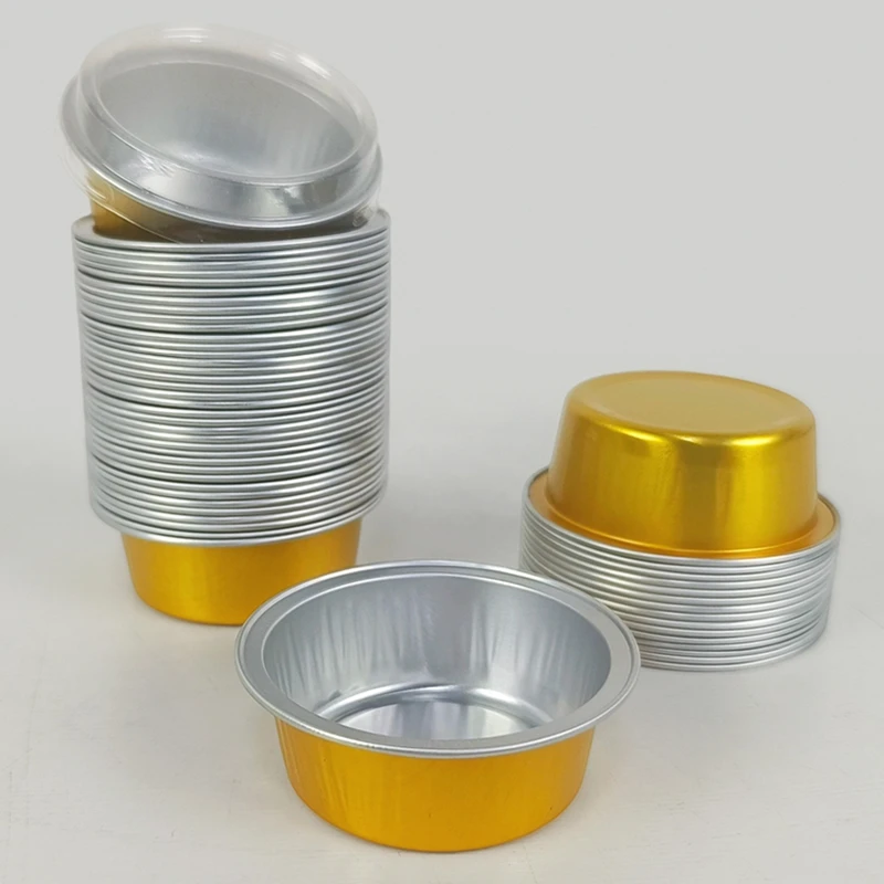 

Gold Disposable Thick Mini Aluminum Foil Cup 25ml Round Cake Cups High Temperature Resistant Baking Pans Food Packaging