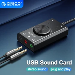 ORICO-Placa de Som USB Externa, Audio Jack, Cabo Adaptador, Ajuste de Volume, Livre de Driver, Microfone Estéreo, Headset, SC2, 3,5mm