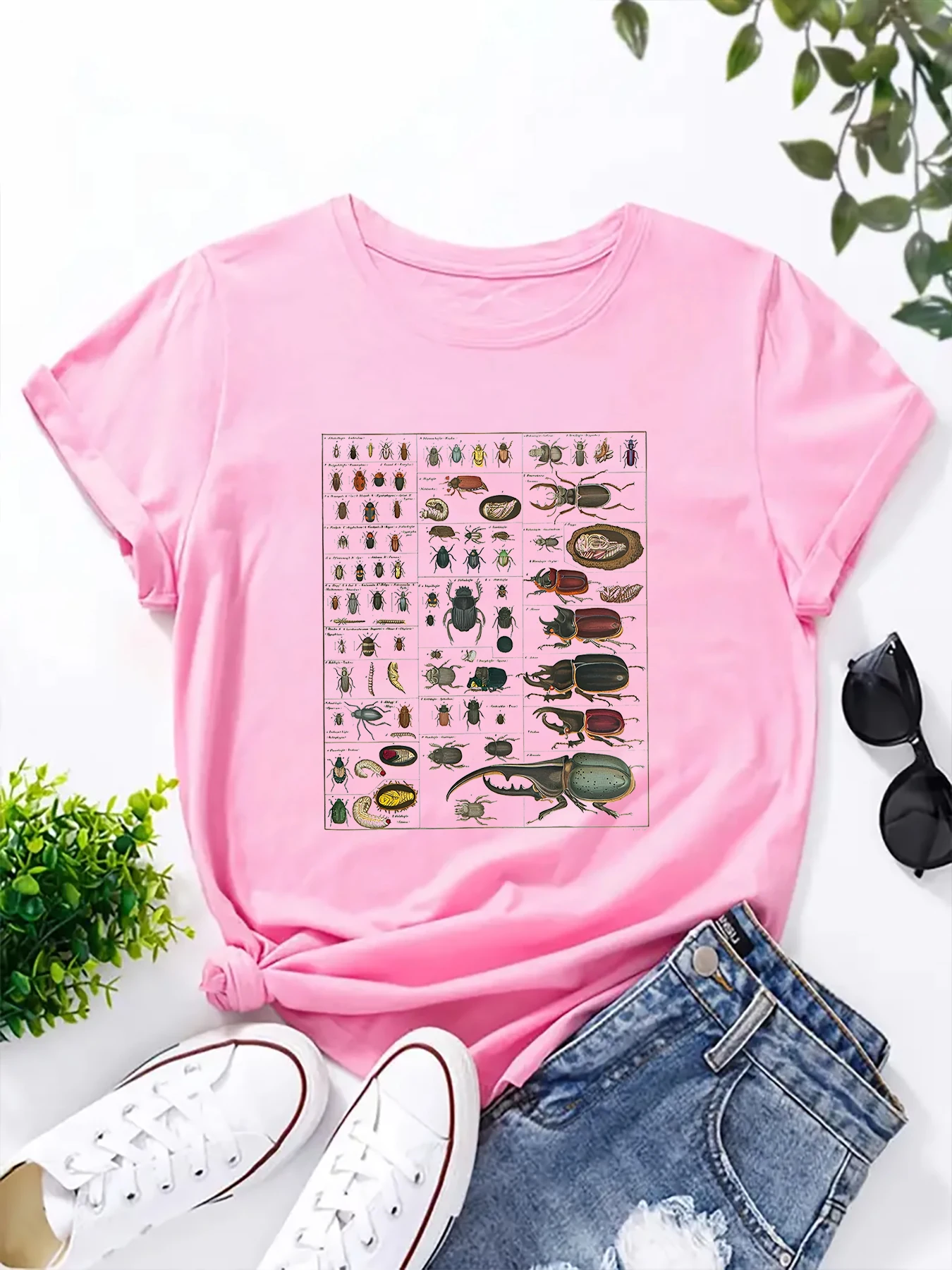 Impressive Insects With  Cool Bugs Printed T-Shirt Fashion Women\'s Short-Sleeved Round Neck T Shirt Femminile Tee Graphic Tops