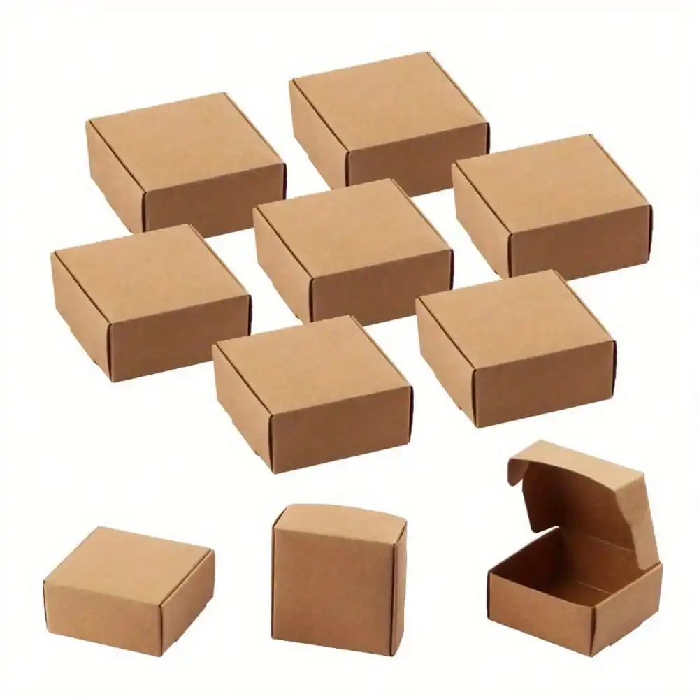 50pcs Mini Cardboard Boxes, Jewelry Boxes Packaging, Brown Kraft Boxes for Ring Earrings, Multipurpose Boutique Packing