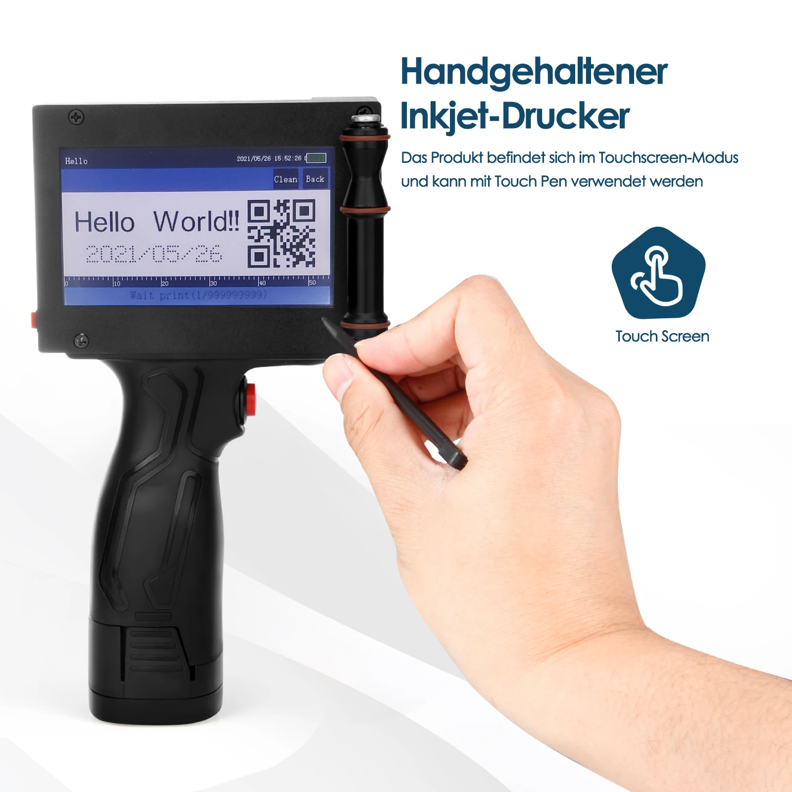 SL-127 Touch Inkjet Portable Hand Jet Handheld Printer For Logo/ Expiry Date/Batch Code/Serial Number/Label/Barcode/QR Code